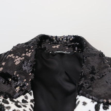 Dolce & Gabbana Black Sequined Cow Pattern Nylon Blazer