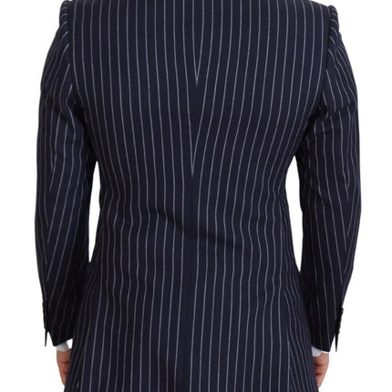 Dolce & Gabbana Dark Blue Stripe Wool Single Breasted Blazer