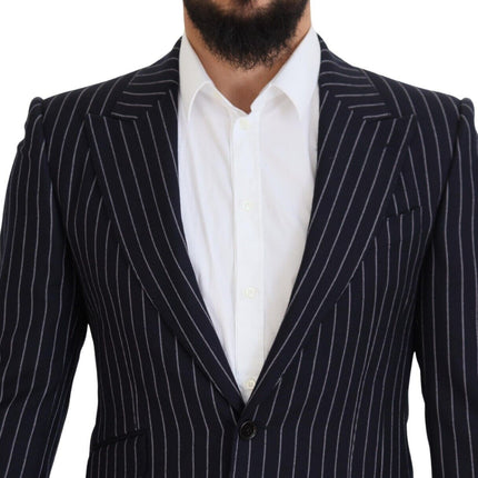 Dolce & Gabbana Dark Blue Stripe Wool Single Breasted Blazer