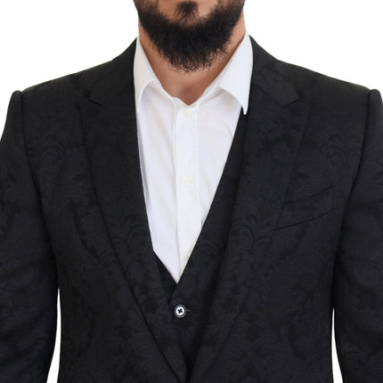 Dolce & Gabbana Black Floral Brocade 2 Piece MARTINI Suit