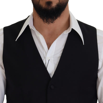 Dolce & Gabbana Black Virgin Wool Waistcoat Formal Dress Vest
