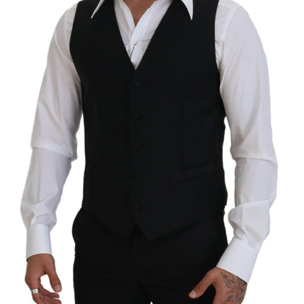 Dolce & Gabbana Black Virgin Wool Waistcoat Formal Dress Vest