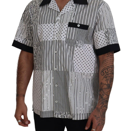 Dolce & Gabbana White Black Patterned Button Down Shirt