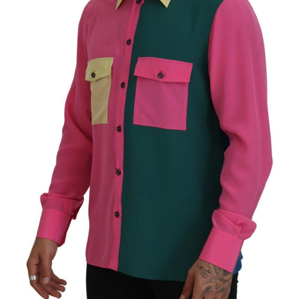 Dolce & Gabbana Multicolor Patchwork Silk Button Down Shirt