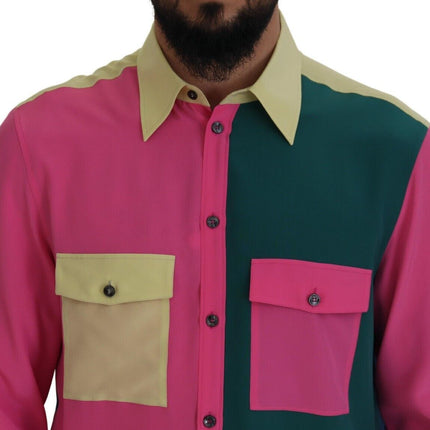 Dolce & Gabbana Multicolor Patchwork Silk Button Down Shirt