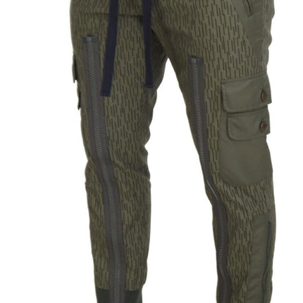 Dolce & Gabbana Green Striped Cargo Zipper Leg Men Trouser Pants