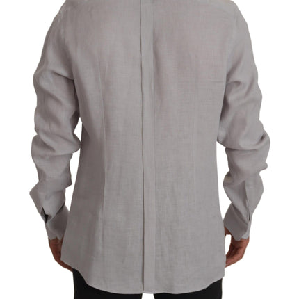 Dolce & Gabbana Gray Linen Long Sleeves Formal GOLD Shirt