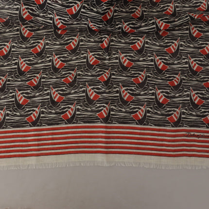 Dolce & Gabbana Black Red Linen Sailboat Stripe Print Shawl Scarf