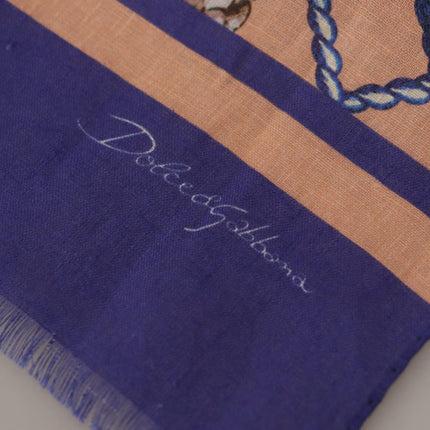 Dolce & Gabbana Blue Linen Seashell Pattern Mens Wrap Shawl Scarf