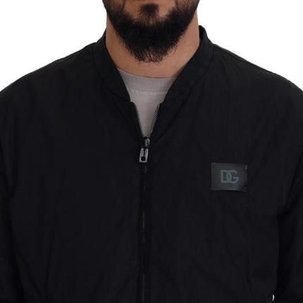 Dolce & Gabbana Black Nylon Logo Bomber Zipper Jacket