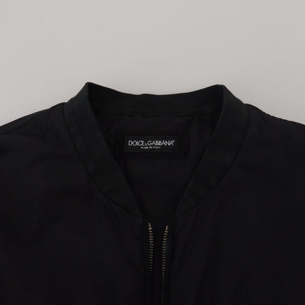 Dolce & Gabbana Black Nylon Logo Bomber Zipper Jacket