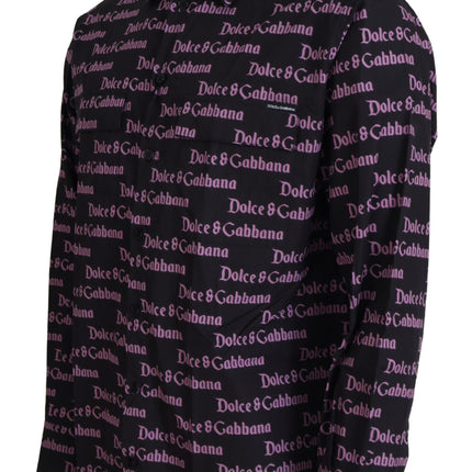Dolce & Gabbana Black Purple Logo Slim Dress Formal Shirt
