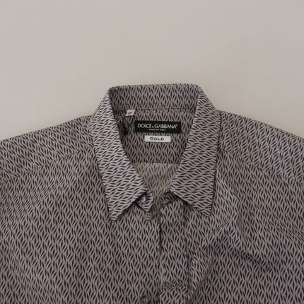 Dolce & Gabbana Gray Brown GOLD Slim Fit Dress Formal Shirt
