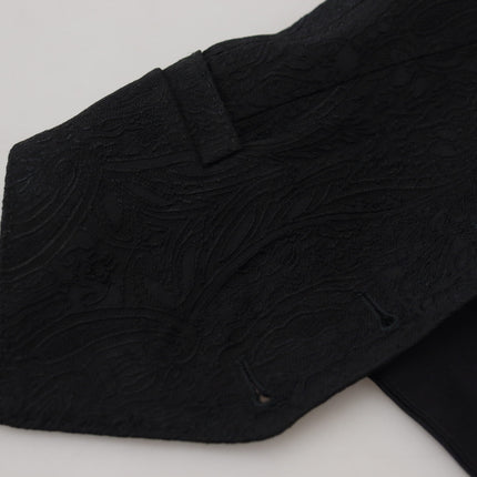 Dolce & Gabbana Black Brocade Button Down Sleeveless Vest Top