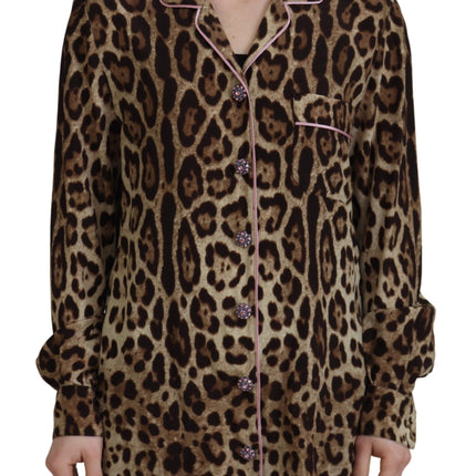 Dolce & Gabbana Brown Leopard Print Long Sleeves Blouse Top