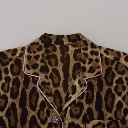 Dolce & Gabbana Brown Leopard Print Long Sleeves Blouse Top