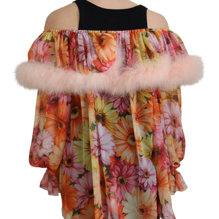 Dolce & Gabbana Multicolor Floral Fur Shearling Blouse Top