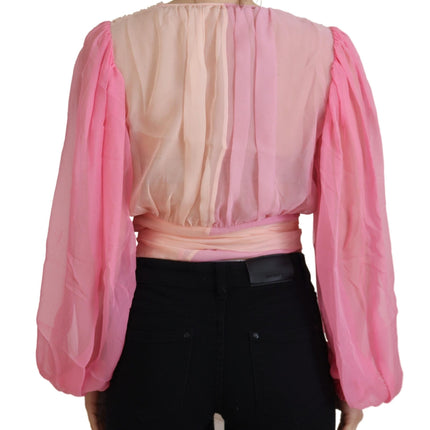 Dolce & Gabbana Pink Silk Wrap Long Sleeves Blouse Top