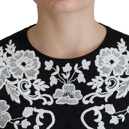 Dolce & Gabbana Black Lace Trim Half Sleeves A-line Dress