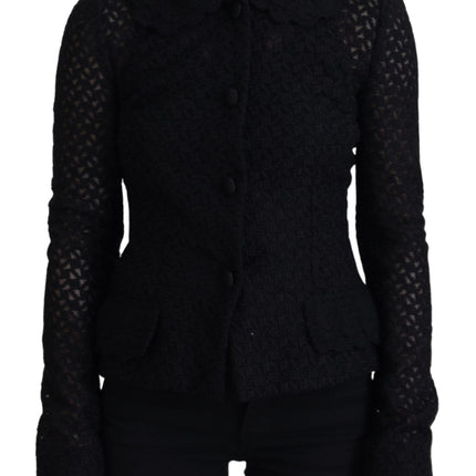 Dolce & Gabbana Black Wool Knitted Button Down Collar Jacket