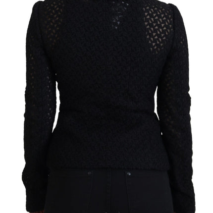 Dolce & Gabbana Black Wool Knitted Button Down Collar Jacket