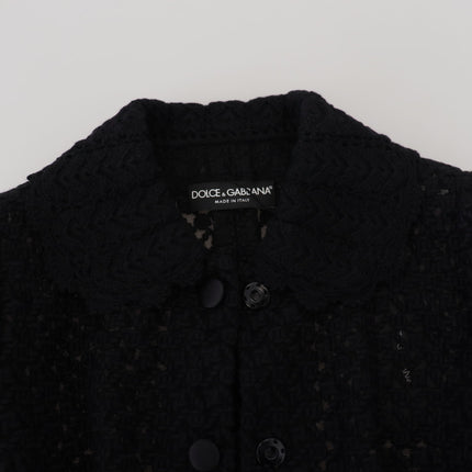 Dolce & Gabbana Black Wool Knitted Button Down Collar Jacket