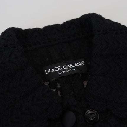 Dolce & Gabbana Black Wool Knitted Button Down Collar Jacket