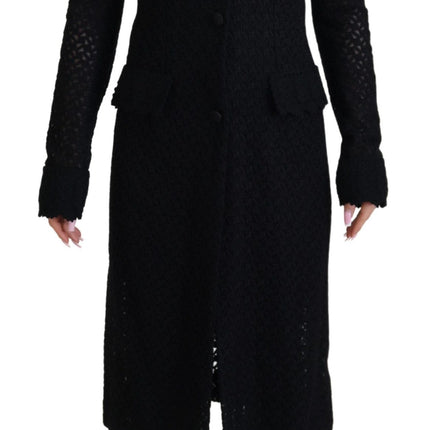 Dolce & Gabbana Black Button Down Long Blazer Cotton Jacket