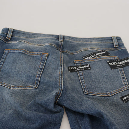 Dolce & Gabbana Blue Washed Cotton Tattered Denim Jeans