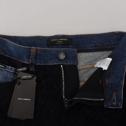 Dolce & Gabbana Black Floral Lace Front Skinny Denim Jeans