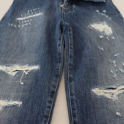 Dolce & Gabbana Blue Washed Cotton Tattered Denim Jeans
