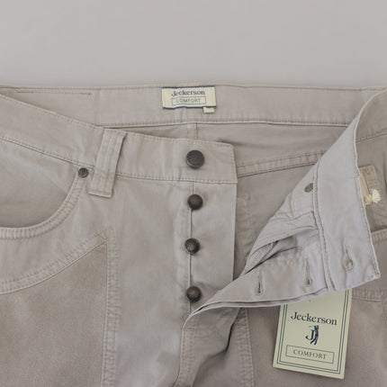 Jeckerson Gray Cotton Tapered Men Casual Pants
