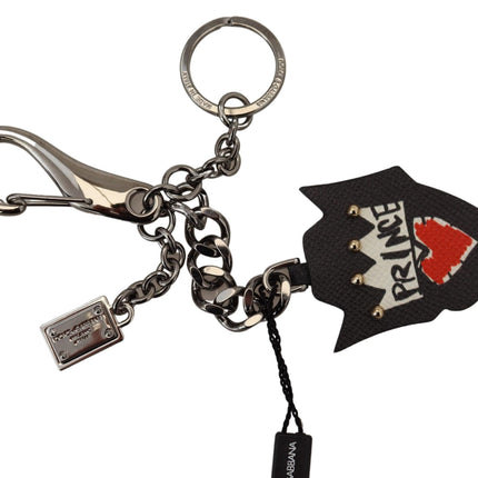 Dolce & Gabbana Black Prince Studs Logo Silver Brass Keychain