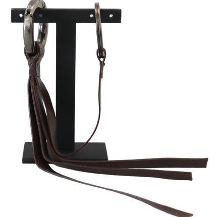 Costume National Brown Leather Silver Tone Metal Keyring Keychain