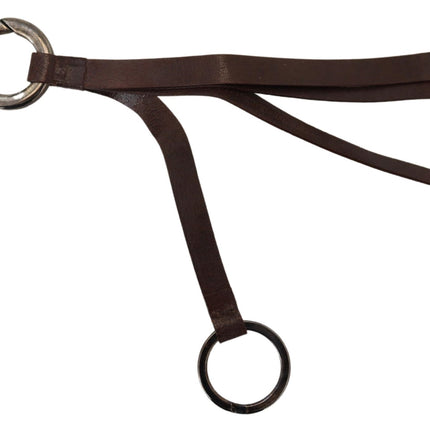 Costume National Brown Leather Silver Tone Metal Keyring Keychain