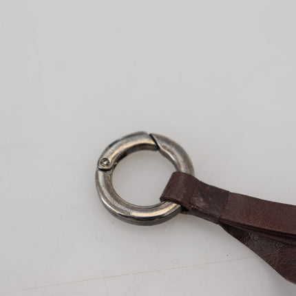 Costume National Brown Leather Silver Tone Metal Keyring Keychain