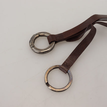 Costume National Brown Leather Silver Tone Metal Keyring Keychain