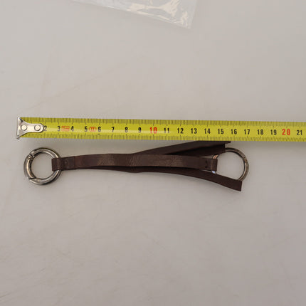 Costume National Brown Leather Silver Tone Metal Keyring Keychain
