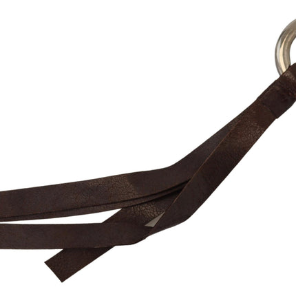Costume National Brown Leather Silver Tone Metal Keyring Keychain
