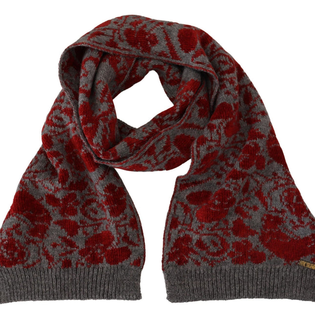 GF Ferre Red Grey Knitted Wrap Warmer Womens Shawl Scarf