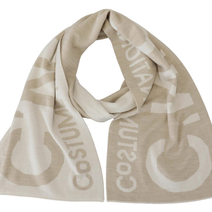 Costume National Beige White Logo Wrap Warmer Shawl Scarf