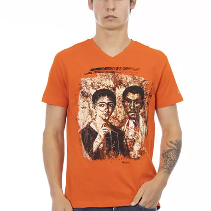 Trussardi Action Orange Cotton Men's V-Neck T-Shirt