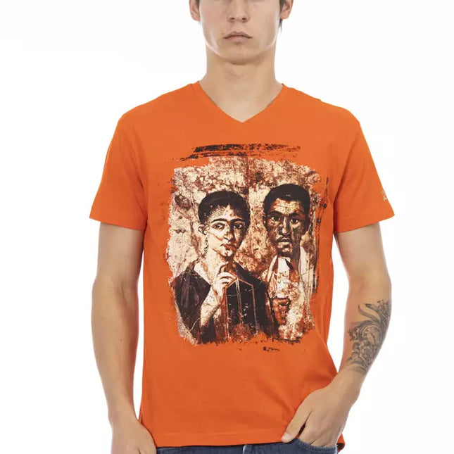 Trussardi Action Orange Cotton Men's V-Neck T-Shirt