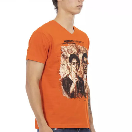 Trussardi Action Orange Cotton Men's V-Neck T-Shirt