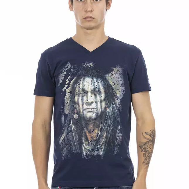 Trussardi Action Blue Cotton Men's V-Neck T-Shirt