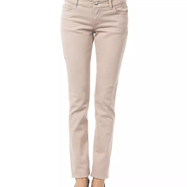 BYBLOS Beige Cotton Women Pant with Back Pocket Chain