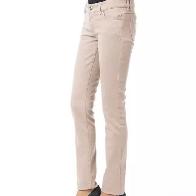 BYBLOS Beige Cotton Women Pant with Back Pocket Chain