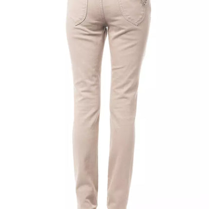 BYBLOS Beige Cotton Women Pant with Back Pocket Chain