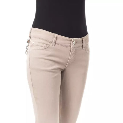 BYBLOS Beige Cotton Women Pant with Back Pocket Chain