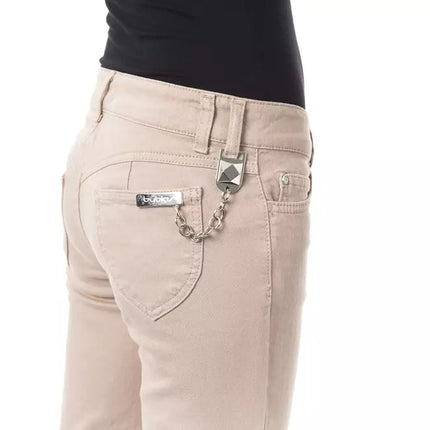 BYBLOS Beige Cotton Women Pant with Back Pocket Chain